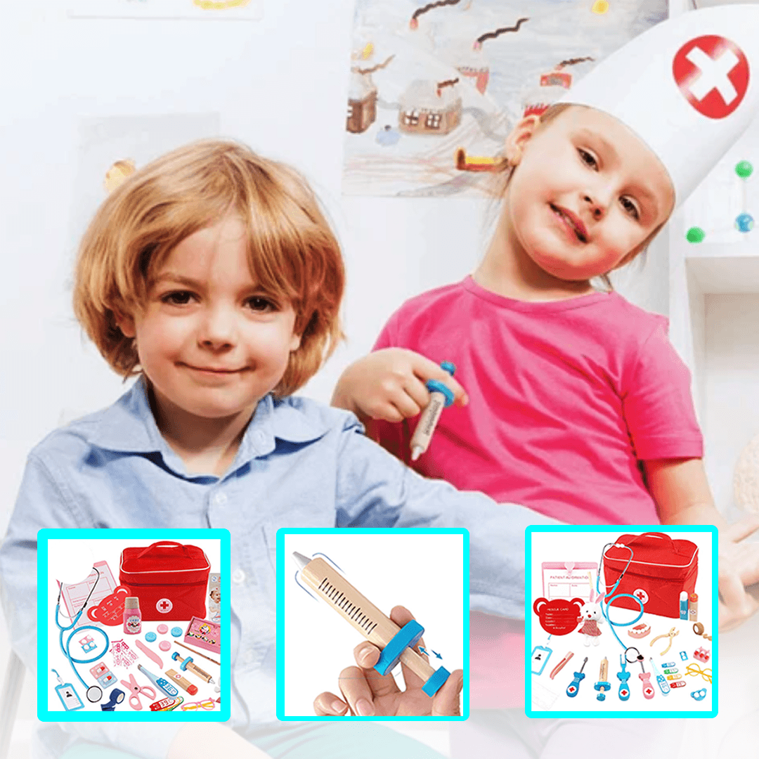 Kids Wooden Doctor Toy Set - Red Bag and Accessories