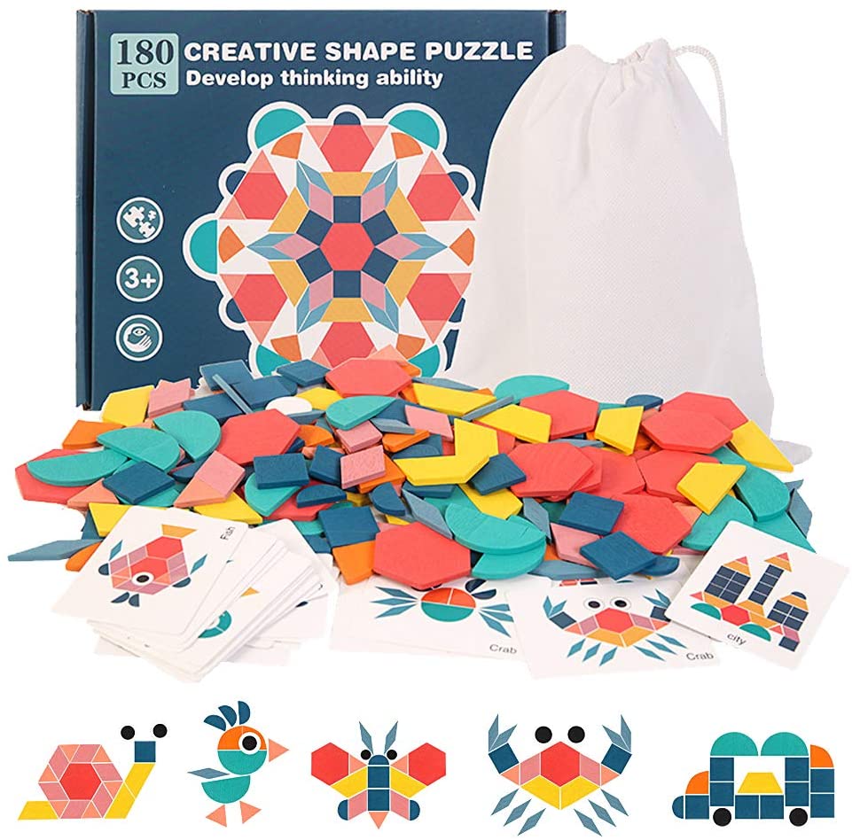 Montessori Wooden Shapes Puzzle Set - 180 Pieces